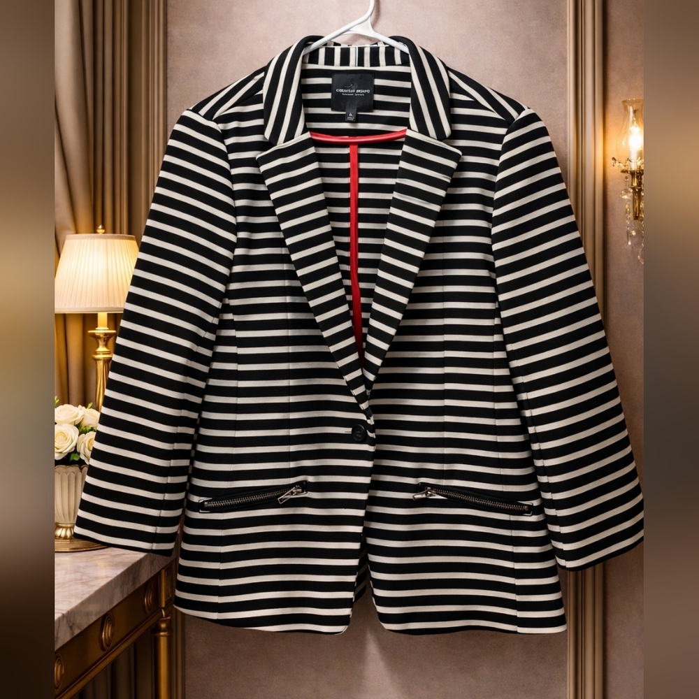 Christian Siriano XL Black and White Striped Blazer
